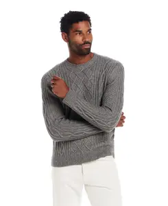 Alpaca Blend Cable Knit Crew in Charcoal