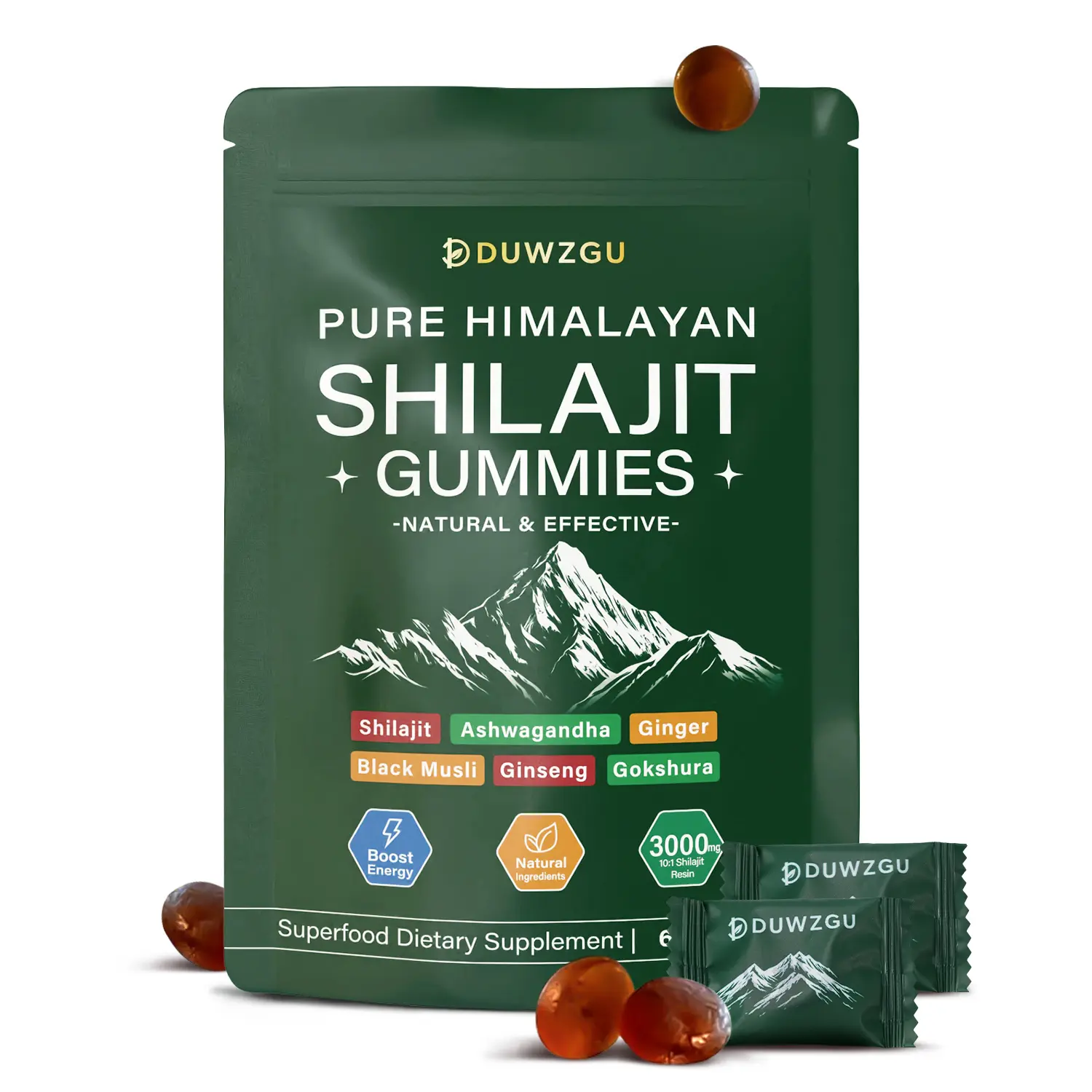 DUWZGU Reishi Wellness Chewable Gummies (60ct, 200g) - Immune System Booster, Qi-Blood Harmony, Energy & Endurance Support, Hormone Balance, Anti-Fatigue Antioxidant Vitamin Dietary Supplement