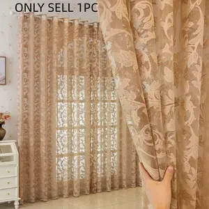 1pc Champagne Color Lace Sheer Curtain, Semi-Transparent Privacy Drapes, Modern Luxury Style, Suitable for Apartments, Enhances Space Elegance