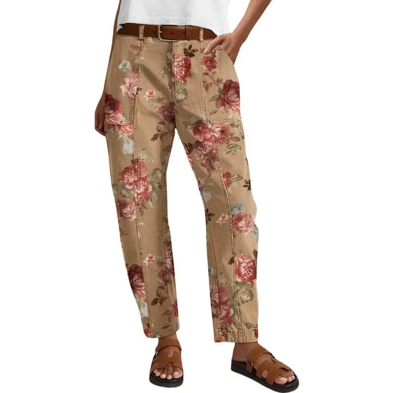 Flamingals Baggy Barrel Leg Pants For Women – Mid-Waist Vintage