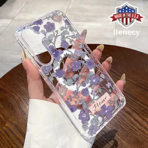 MagSafe Phone Case for Samsung Galaxy S23 Ultra S24 Plus S25 S22+ FE Purple Whisper Printed Clear Acrylic All Coverage Cover Support Wireless Charging for Girl