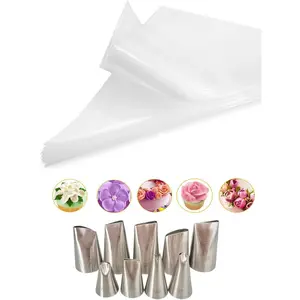 Piping Tips Set in Sizes 79 81 104 123 124 125 126 127 352 for Cake & Cupcake Decorating with 12-Inch Disposable Piping Bags