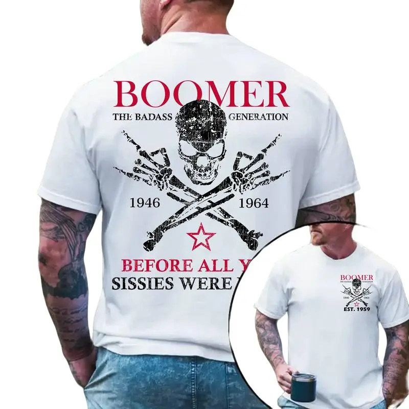 Personalized Boomer Shirt Custom Year Badass Generation T-shirt 100% Cotton Unisex Comfort Womenwear Graphic Crew Neck Long Sleeve Autumn Casual Christmas Pull On - Collar, Embroidered Classic Sweatshirt