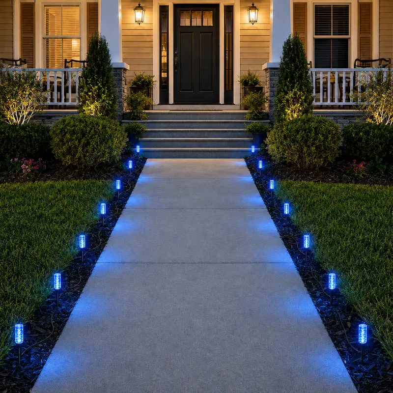 20-LED Solar Garden Stake Lights with Bubble Shape & Plastic Body, 20-Pieces Blue Festive Decor, Solar Outdoor Lights, IPX4 Waterproof, 8 Lighting Modes, Eco-Friendly for Pathway Glow & Lawns