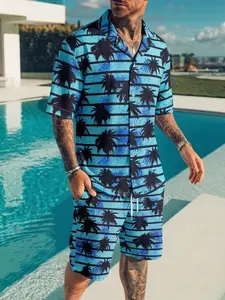 Men’s Premium Beach Resort Outfit – Camp Collar Short-Sleeve Shirt + Drawstring Waist Shorts, Relaxed Fit for Summer Vacation