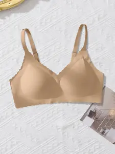 Women's Jelly Bralette Lingerie, Valentine's Day Casual Fitted Design, Medium Support Scallop Lined Bras, All Season Wear