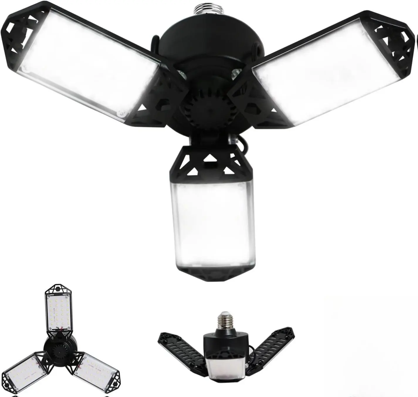 LED Garage Light, 80W 8000 Lumen Ceiling Lights with 3 Adjustable Panels, 6500K Daylight Light Bulb Fixture LED Lights for Garage, Workshop