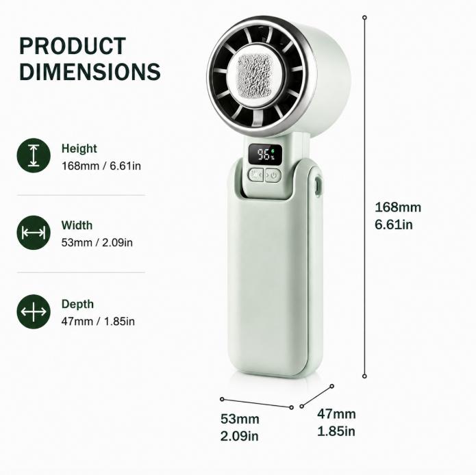 Portable Handheld Turbo Fan with Ice Cooling Plate, Rechargeable Mini Personal Fan with Digital Battery Display, Powerful Adjustable Airflow, Compact Pocket Fan for Travel, Outdoor, Commute, Office, Beach & Summer Essentials