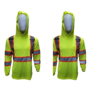 2 PACK SHIRT ST908 High Visibility Hoodie Long Sleeve Safety Shirt with hoodie Polyester Birdeye Mesh in various colors