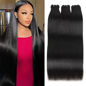 Top 15A Straight Human Hair Bundles Brazilian Unprocessed Virgin Human Hair Quick Weave Bundles 2x6 4x4 Lace Closure with Bundles.