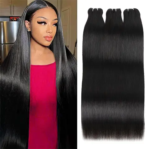 AMA 15A Brazilian Unprocessed Virgin Remy Human Hair Extensions, 2x6-4x4 Lace Closure with Strand Bundles, Quick Weave, Bleach Friendly Hair Extension Styles