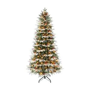Puleo 6.5' Prelit Slim Flocked Halifax Fir Tree