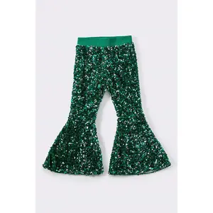 Green sequin bell pants