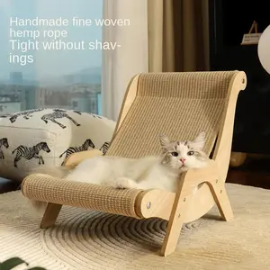 Natural Sisal Cat Scratching Pad with Solid Wood Frame - Hammock Bed, Anti-Scratch Recliner Scraper, Wooden Sword Claw Grinder, Pet Nest, Kitten Sofa Toy, Carton Homemade Outdoor Pet Supply