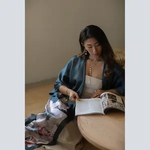 Washable Silk Lotus Long Kimono Robe