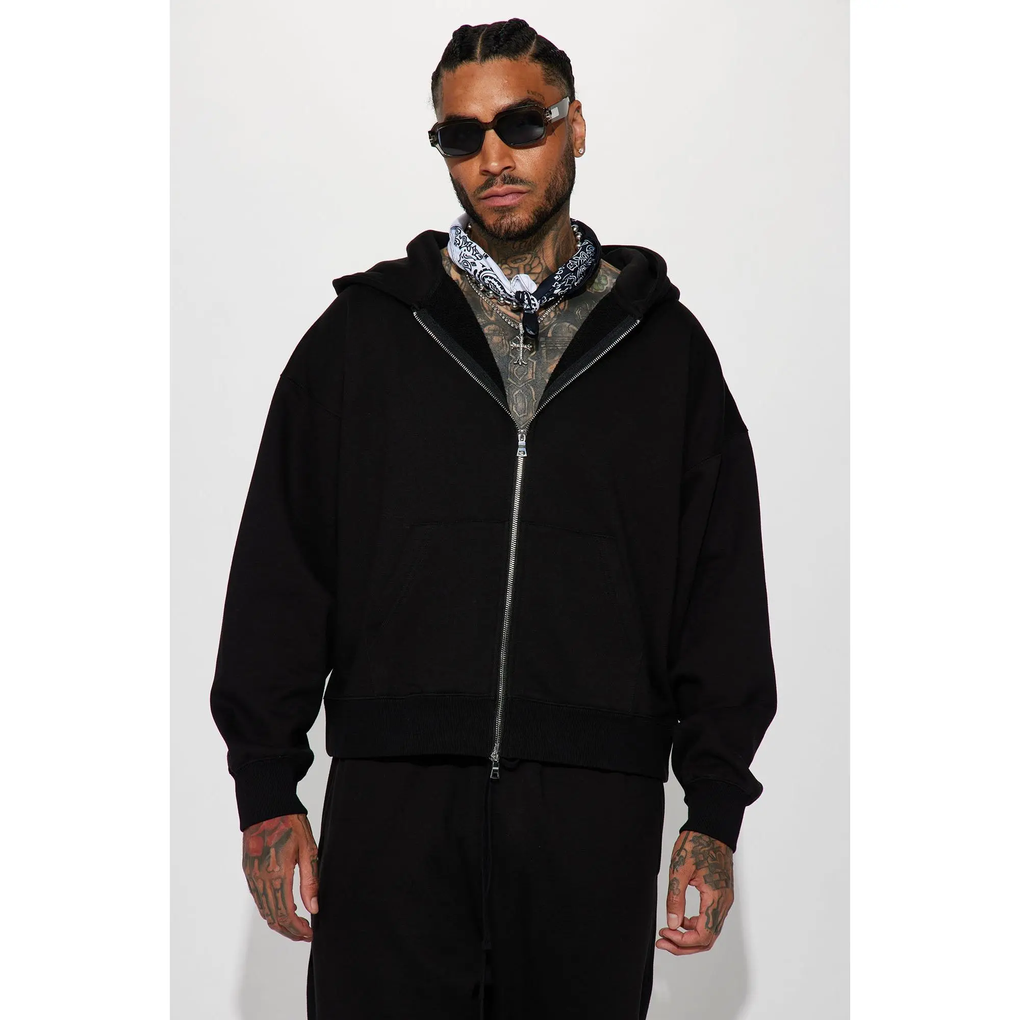 Tyson Oversized Heavyweight Zip Up - Black Tyson Oversized Heavyweight Zip Up - Black