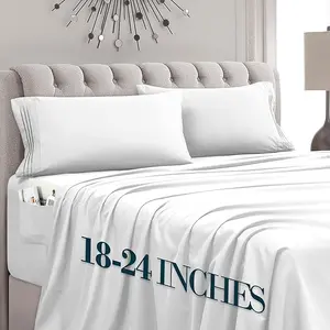Mocassi 4-Piece Smart Pocket Sheet Set - Features Double Sided Storage Pockets on Fitted Sheet