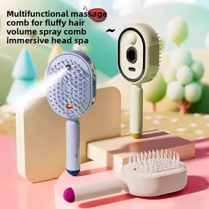 Electric Air Cushion Hair Brush with Mist Spray Essential Oil Diffuser Self Cleaning Detangling Volumizing Anti Static Hair Care Tool for All Hair Types Scalp Massager for Hair Growth