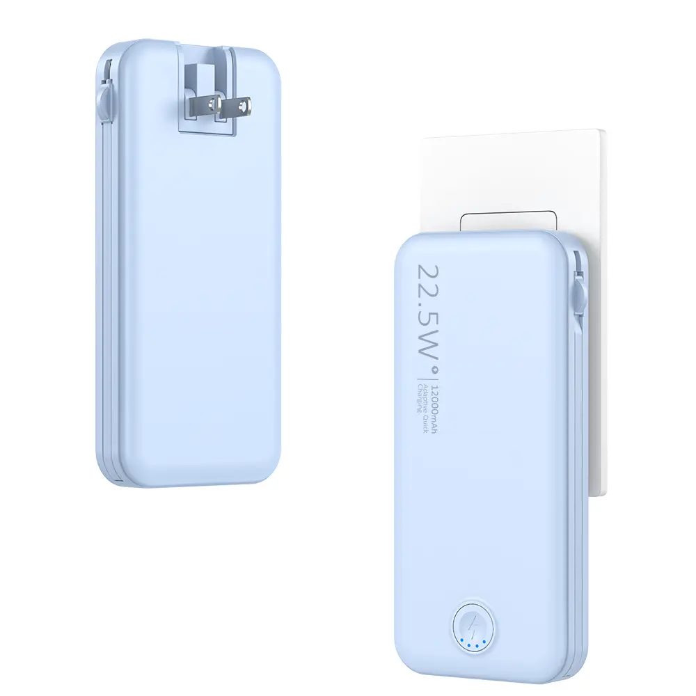 Portable charger power bank, 12000mAh mobile phone power bank, with AC wall plug,  USB-C cord input and output for charging external battery pack, PD20W fast charging, dual comes with two cables, compatible with iphone , tablets and other etc products fat