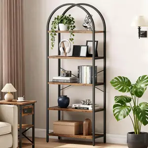 Garvee Arched Bookshelf 5 Tier,Arched Display Racks ,Tall Standing Bookshelves with Metal Frame ,Modern Open Storage Shelf Display Rack for Bedroom, Living Room, Home Office