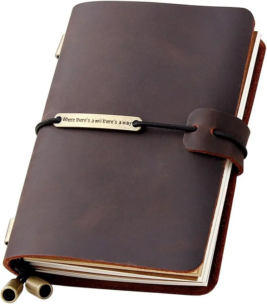 Refillable Handmade Travelers Notebook, Leather Travel Journal Notebook for Men & Women,  for Writing, Gifts, Travelers, Small Size 5.2" x 4" Inches - Coffee
