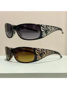 2 Pcs Women's Vintage Rhinestones Sunglasses - PC Frame, Light Blocking, Screen Protection, Durable Fashion Accessories For Everyday Use & Outdoor Activities