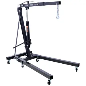 Hardware 2 Ton Folding Engine Hoist Cherry Picker Shop Crane Hoist Lift, Heavy Duty Steel with 6 Iron Caster Wheels (Black)