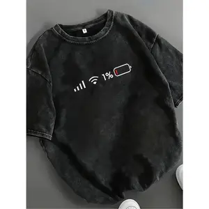 "NOT OK" Graphic Tee Soft ShortSleeve Round Neck TShirt with Battery Icon, Casual Summer Top, Black, Ladies T Shirts