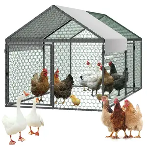 fathersdaygift VEVOR Metal Chicken Coop for 4-6 Chickens, 3.3x 6.6x 3.3 ft, Small Chicken Cage with Waterproof Cover Double Doors, Spire Roof Poultry Run Compatible with Wooden Coops, for Rabbit Hen Goose Duck
