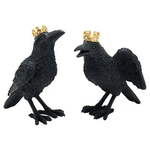 August & Leo Set of 2 Jeweled Raven Statues