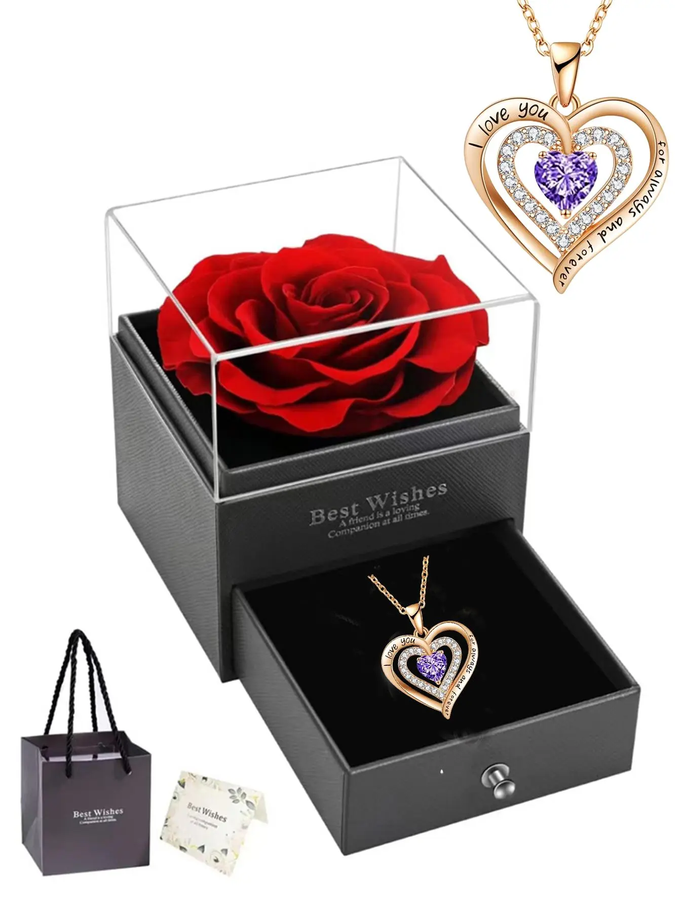Summer Sparkling Heart Shaped Rhinestone Pendant Necklace, Rhinestone Decorated Jewelry, Jewelry for Women for Party, Daily Wear, Birthday Gift with Rose Gift Box, Valentine's Day, Love Necklace