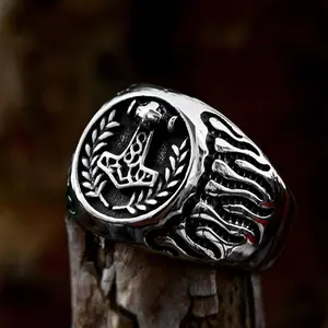 GTHIC Retro Thor's Hammer Flame Stainless Steel Viking Ring Rugged Viking-Inspired Jewelry for Men Women Casual or Event Looks