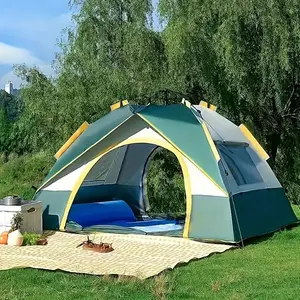 Automatic Pop-Up Tent With Fiberglass Poles, Fits 2-4 People, Dual Doors & Windows For Ventilation, Quick Setup 3-Second Design, Waterproof & Windproof, Lightweight & Portable, Ideal For Camping, Hiking, Hunting, Travel & Beach
