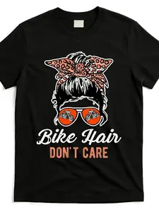 Bike Hair Don'T Care Motorcycle Rider Biker Gift T T Shirt Bhd4767926 At Black Product Image Same Style Men And Women  Summer Short Sleeved Printed T T Shirt Breathable Sweat Wicking and Soft Suitable for Daily Commutes Lounging at Home