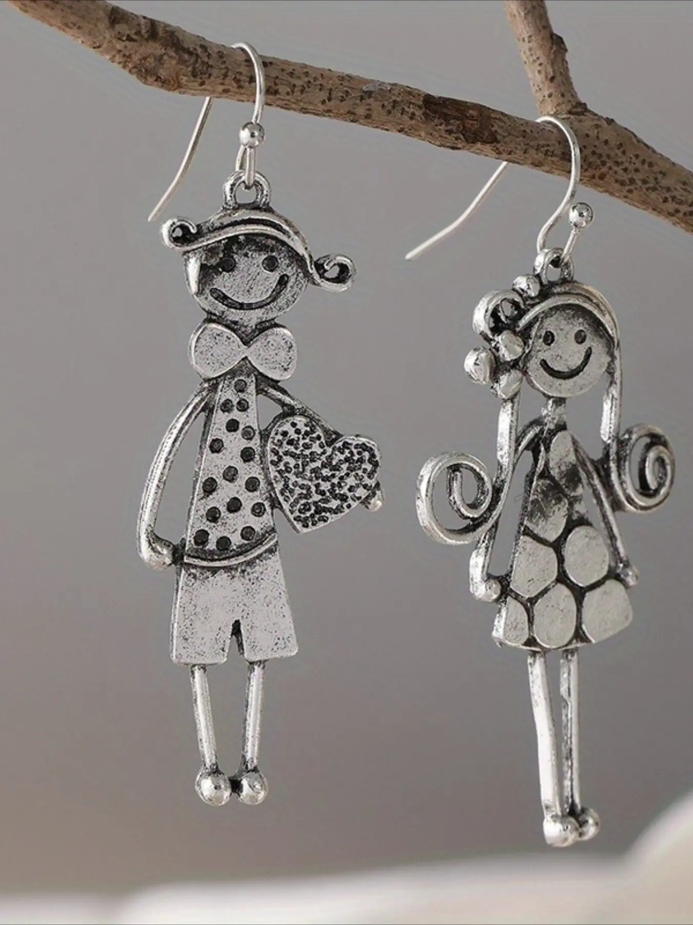 Pets For petsTiny Happy Boy & Girl Earrings - Silvery Color Dangle EarringsChristmas Pet Earrings Perfect Gift Fashion Earrings