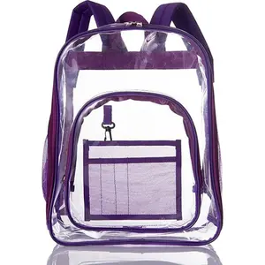 wowmtn 400063lpu WOWMTN Clear Backpack (Clear/Black) Heavy Duty PVC Transparent Backpack with Reinforced Strap for College