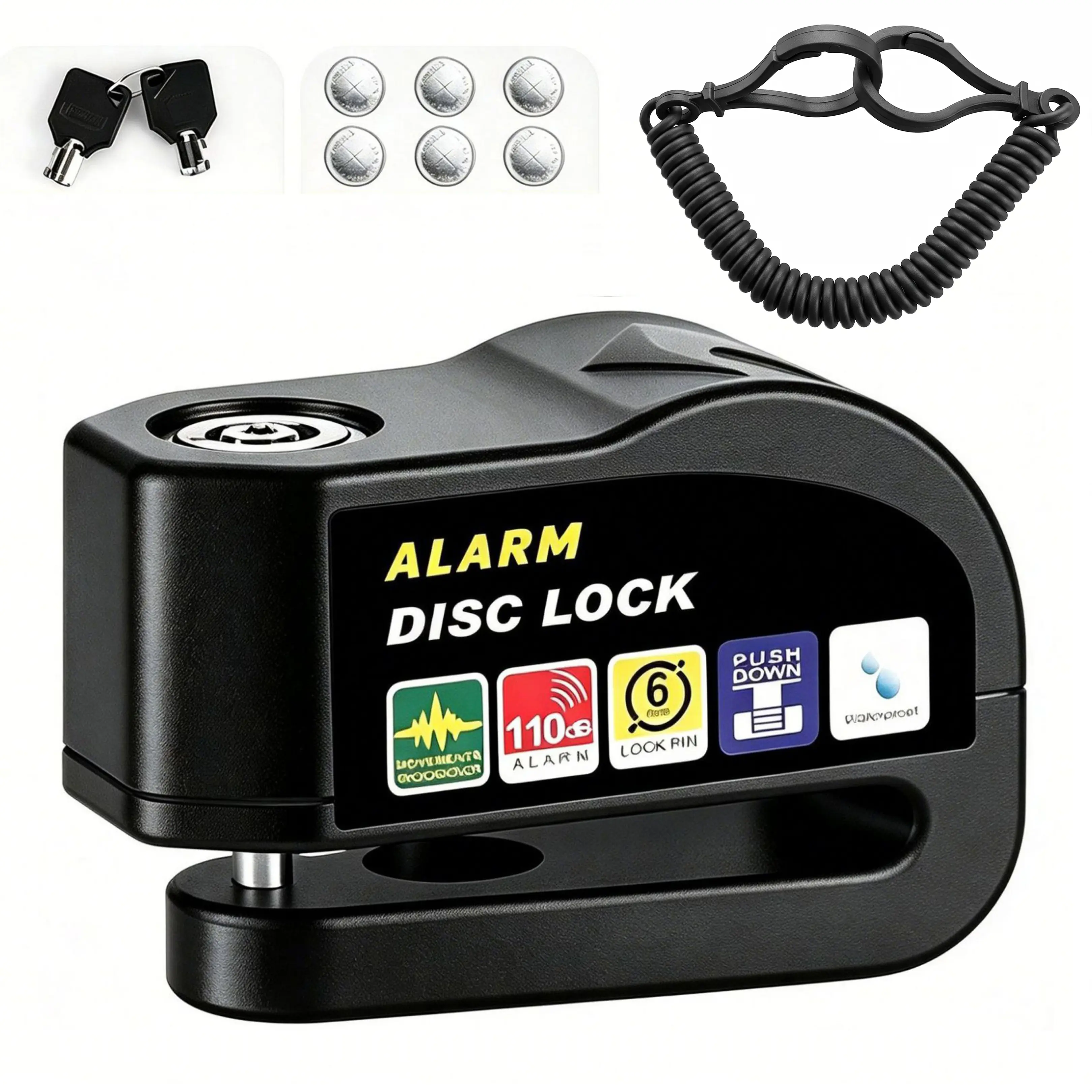 Steel Waterproof Padlock with 110dB High-Volume Alert - Anti-Theft Disc Brake Lock for Motorcycle Users, Easy-Install Security Accessory for Bicycles, E-Bikes, Scooters