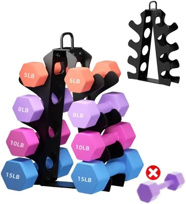 4-Tier Dumbbell Rack – Heavy Duty Weight Storage for Home Gym, Compact Free Weights Organizer Stand, Dumbbell Holder for Small Spaces, Apartment, Garage, Fits 5-15 lbs (Rack Only)