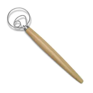 1pc Stainless Steel Dough Whisk With Wooden Handle - Bread Making Tool For Kitchen; Ideal For Homemade Pizza; Bread Dough And Pastry; Rust-Resistant And Durable Kitchen Accessories