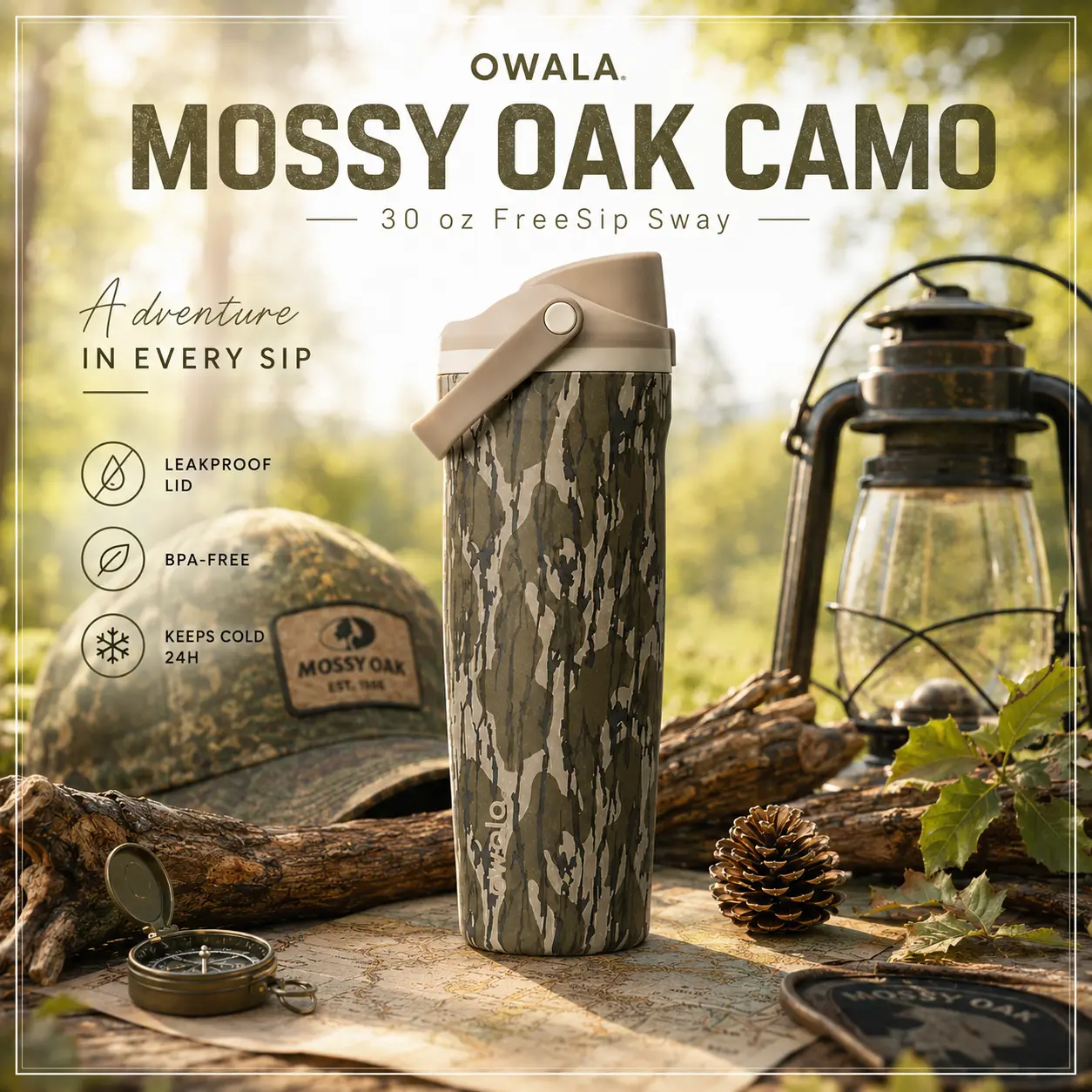 Owala Mossy Oak Camo FreeSip Sway 30oz Tumbler Leakproof Insulated Stainless Steel Travel Cup Limited Edition Gift