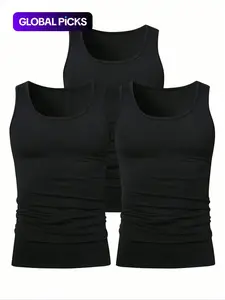 Men's Solid Color Scoop Neck Tank Top, Knit Tank Tops, Menswear Regular Fit Casual Classic Comfy Breathable Sleeveless Top for Daily Wear, Men's All-Match Clothes for All Seasons, Matching, Summer Sleeveless Top