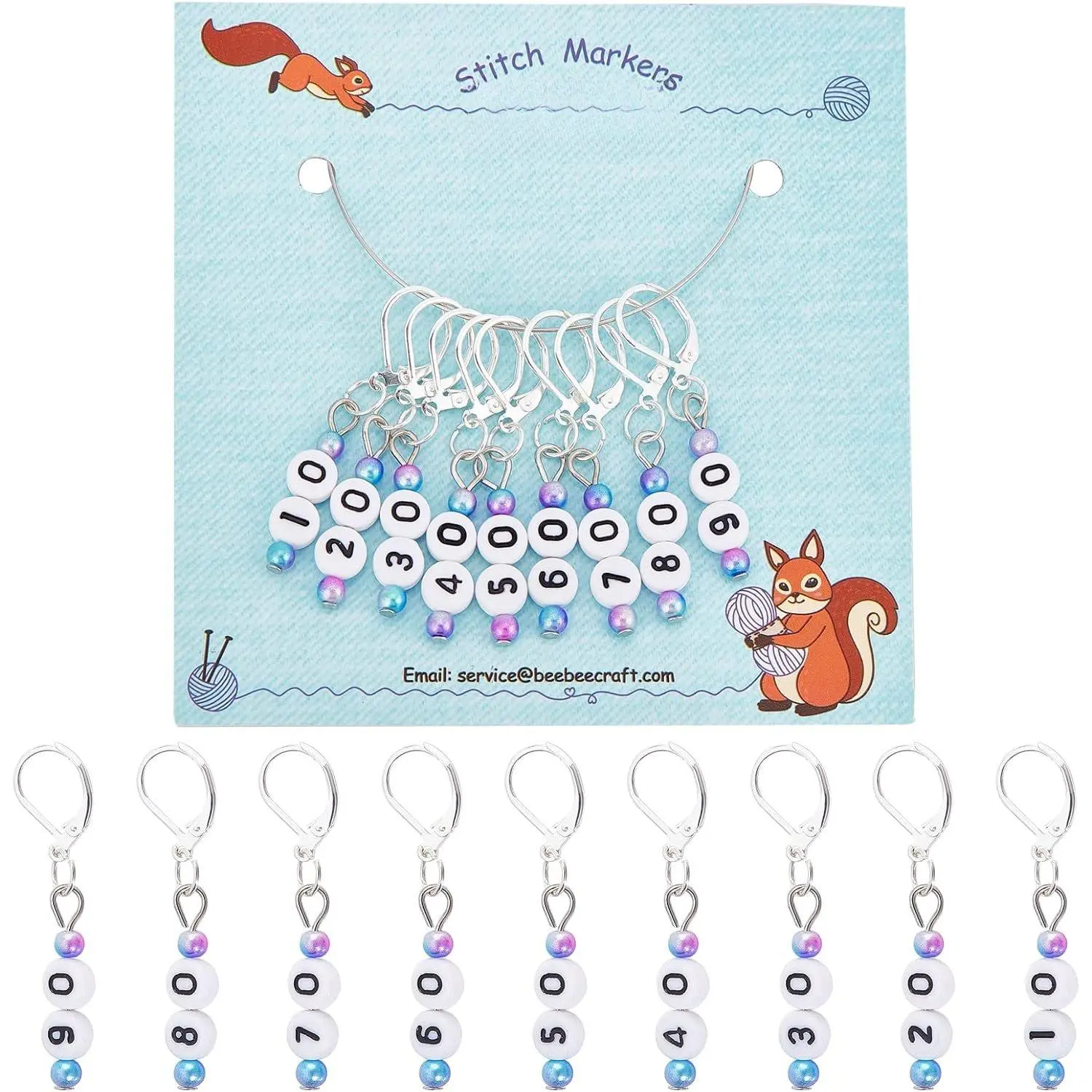 9 count Number  Markers, Numbe 10-90  Beads Crochet  Marker Charms Locking  Marker for Knitting Weaving Sewing Accessories Quilting