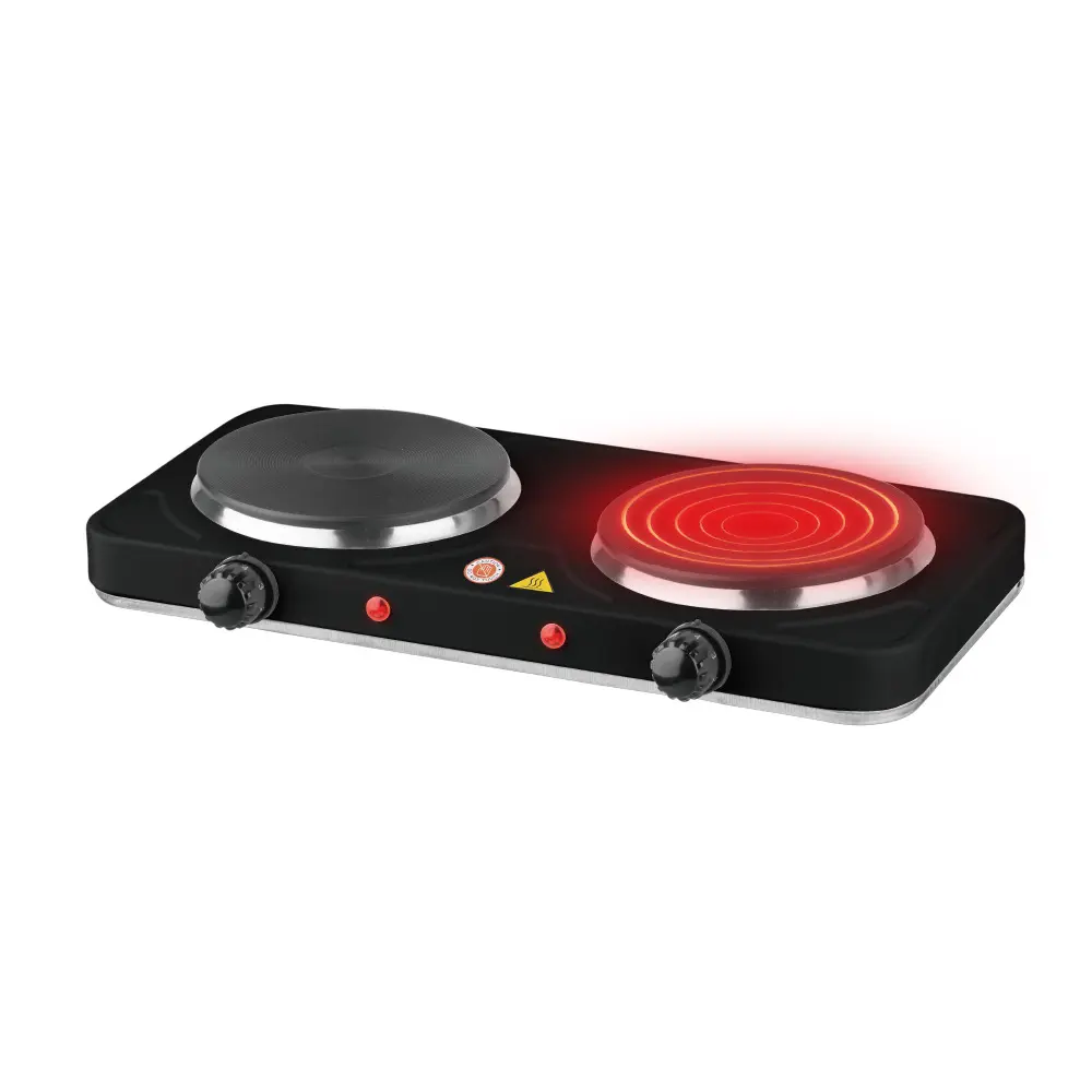 Ceramic Countertop Double-Burner Electric Cooker - 5x21x42cm Small Size, Dual Cooking, Stable & Even Heat Distribution, Fast Heating, Low Noise, Auto Shut-Off, Glass Panel, Multifunctional Stove for Home Kitchen, Camping
