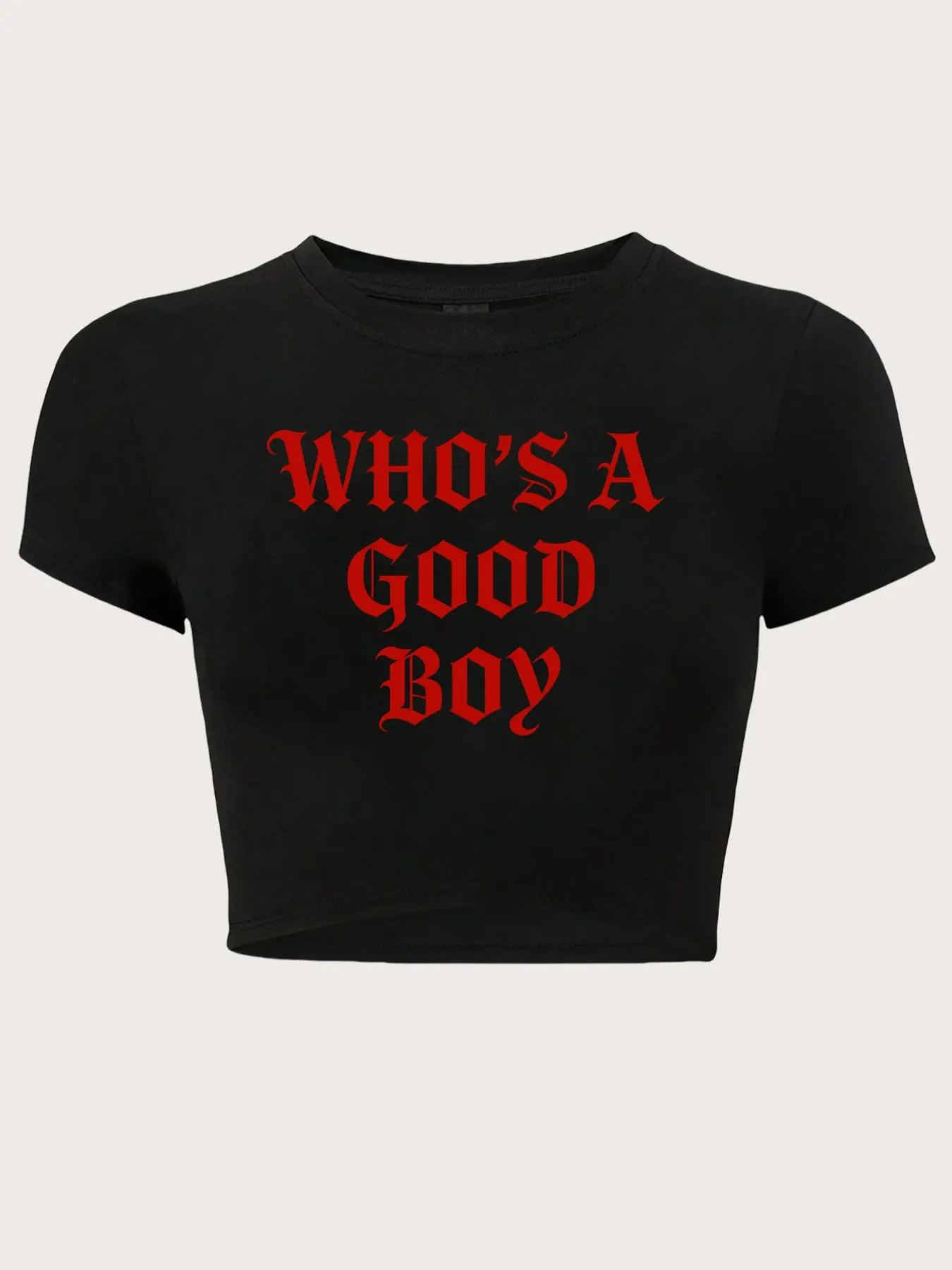 Women's "WHO'S A GOOD BOY" Slogan Print Round Neck Casual Cropped Tee Sleeve, Fashion Casual Everyday Streetwear Crew Neck T-shirt for Daily Holiday Vacation Outdoor Wear, Ladies Clothes for Summer, Crop Top, Womenswear