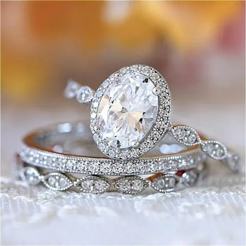 Women's 3-Piece Stacked Commitment Bridal Ring Set - Costume Jewelry Engagement Wedding Bands, Couple-Themed Set Rings, Daily Casual Accessory, Christmas Womens Gift