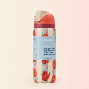 Owala FreeSip 32 oz Tulip Bouquet Stainless Steel Water Bottle Floral Insulated Travel Tumbler with Built In Straw for School Gym Daily Use