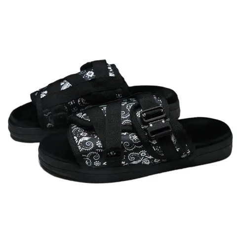 Bandanna Paisley Print Slide Sandals for Men and Women – Custom Paisley Design with Adjustable Straps, Arch Support & Slip-Resistant Sole, Perfect for Wide or Narrow Feet, Stylish Casual Footwear for Everyday Wear