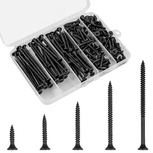 Screws Assortment Kit, 168 count, High Hardness Phillips Drive Screws Set, Black Flat   Screws, Carbon Steel, 5 Sizes, Self-Tapping Screws for , Drywall, Slate