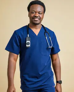 NAVY BLUE MEN'S MEDICAL SCRUB TOP