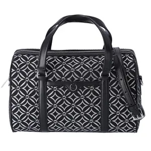 Pre-owned MICHAEL KORS Jacquard Tote Bags Jet Set Medium Duffle Bag Black Silver Logo Silver Metallic